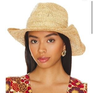 NWT Nikki Beach Cowboy Western Raffia Hat in Natural Gold OS